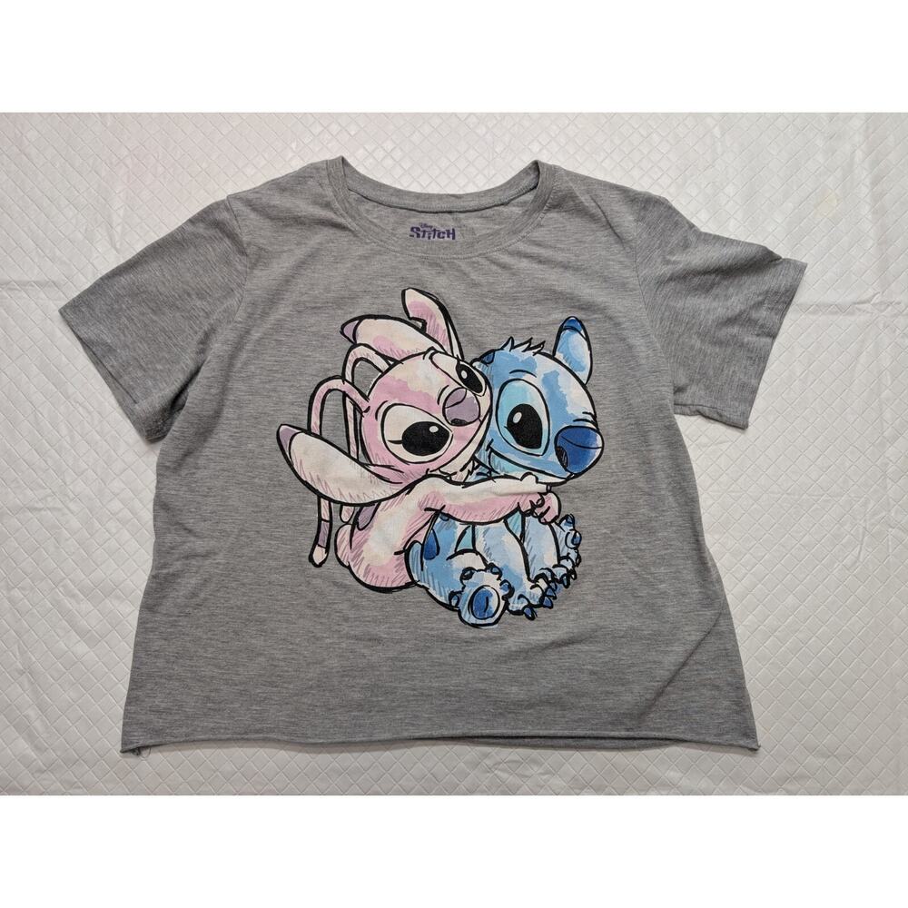 Disney Lilo and Stitch Angel Hugging Stitch Crop T-Shirt Size XL Extra Large